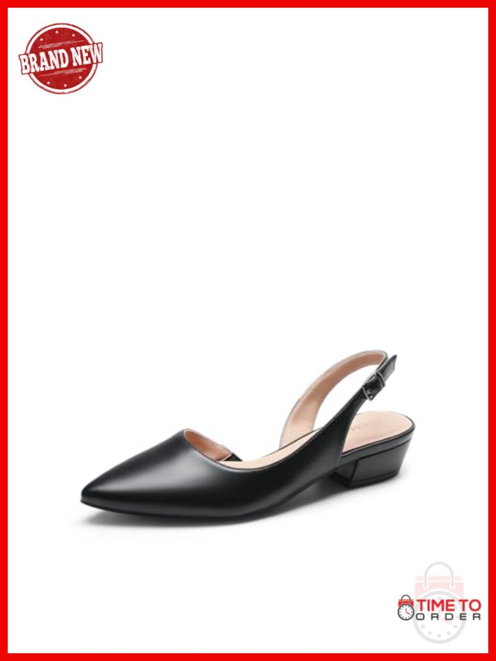 Faux Leather Slingback Pumps Pointed Toe Block Heel Dress Shoes